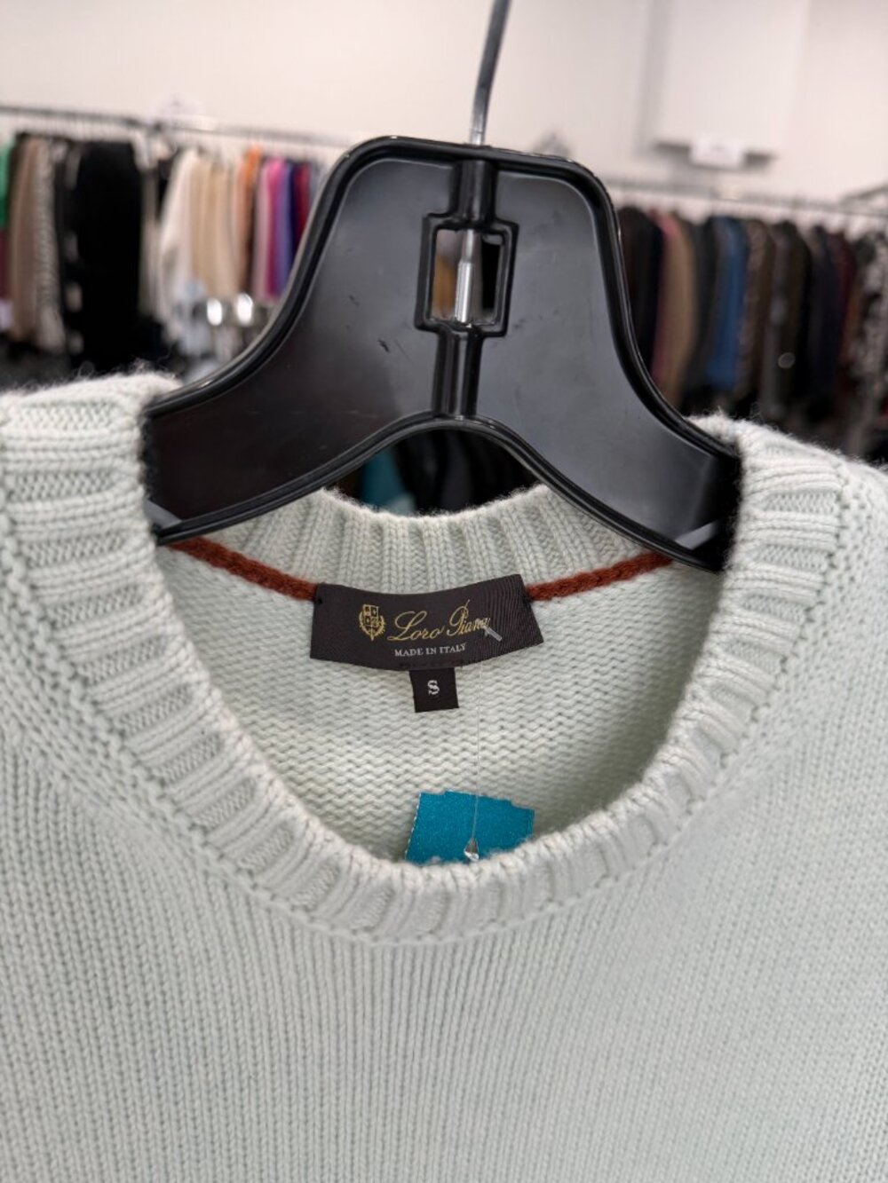 $1900 Loro Piana 2021 RTW Teal Stripe Cashmere Pullover Knit Sweater size Small - Picture 6 of 8